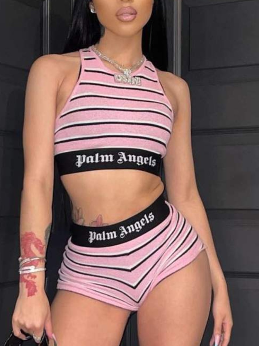 LW Letter Skinny Two-piece Shorts Set