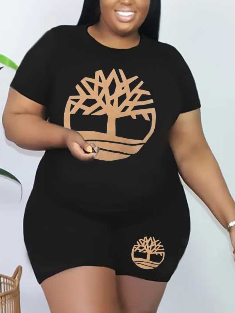 LW Plus Size Geometric Print Regular Fit Shorts Set