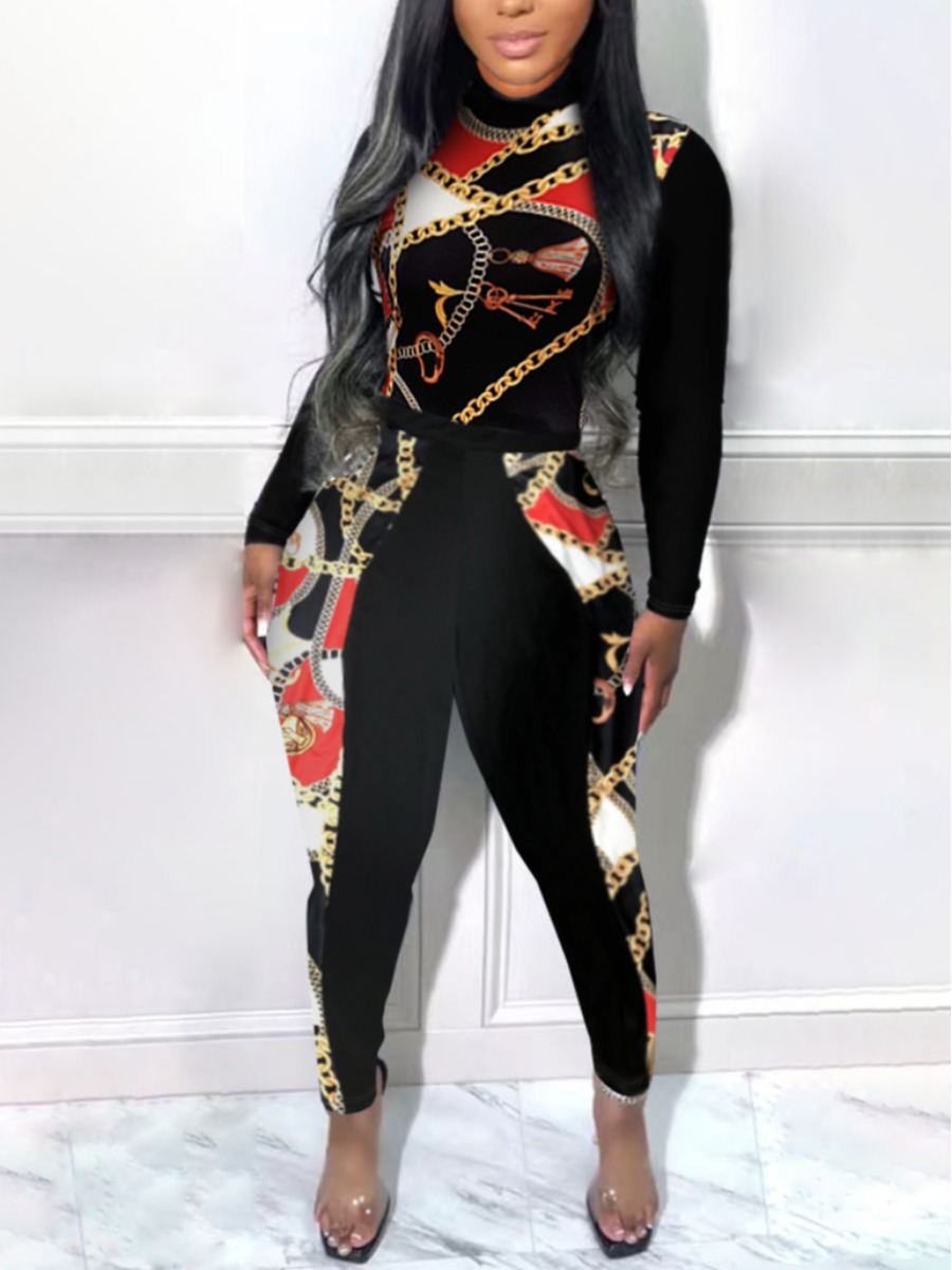LW Plus Size Chain Print Patchwork Pants Set