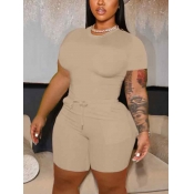 LW BASICS Plus Size Round Neck Drawstring Shorts S