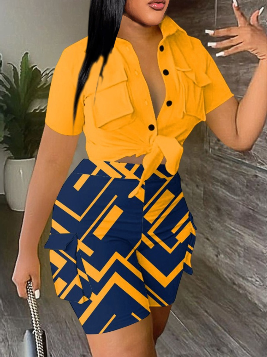 LW Geometric Print Side Pocket Shorts Set