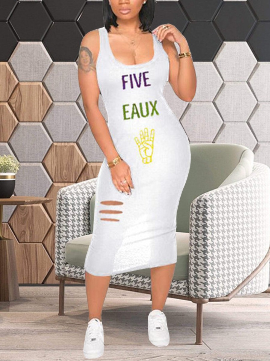 LW Plus Size Letter Print Ripped Bodycon Dress