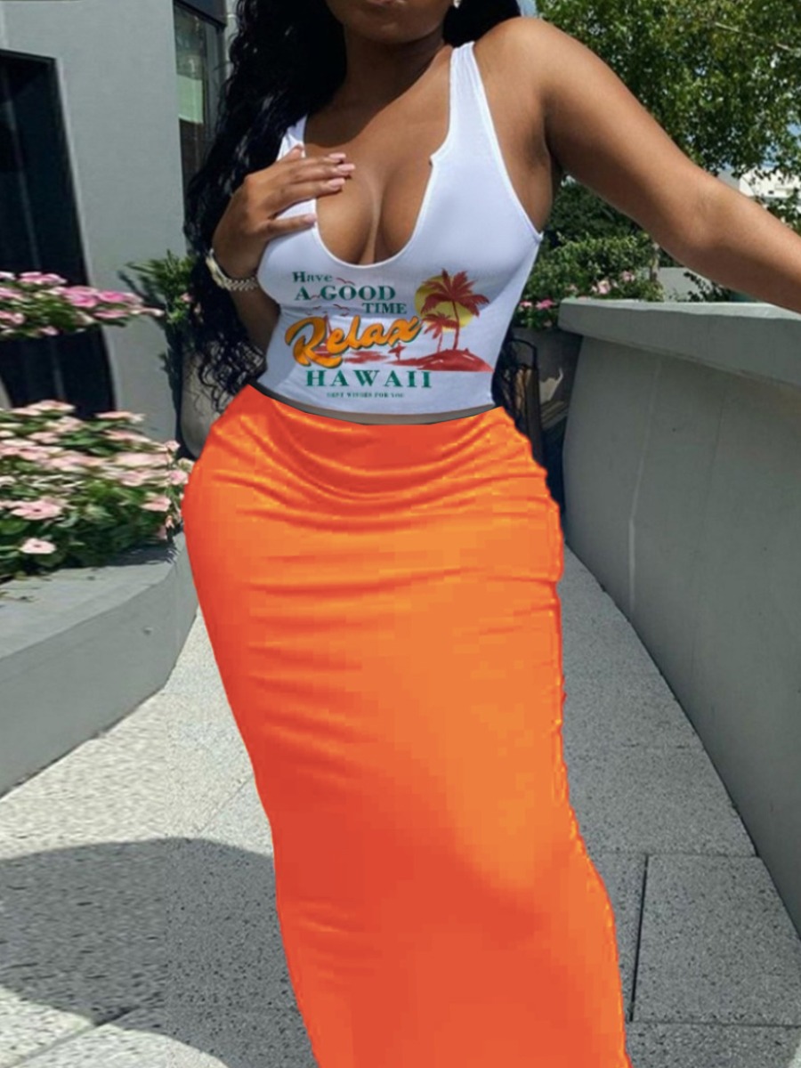 LW Cami Letter Print Skirt Set