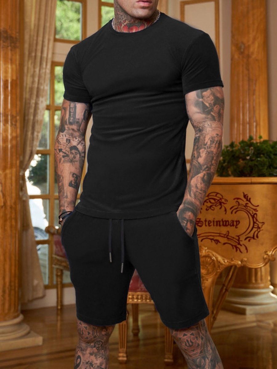 LW BASICS Men Pocket Design Drawstring Shorts Set