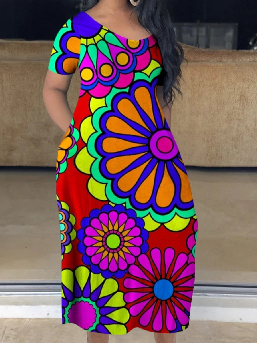 LW Plus Size Pattern Large Flower Print Printed Dress