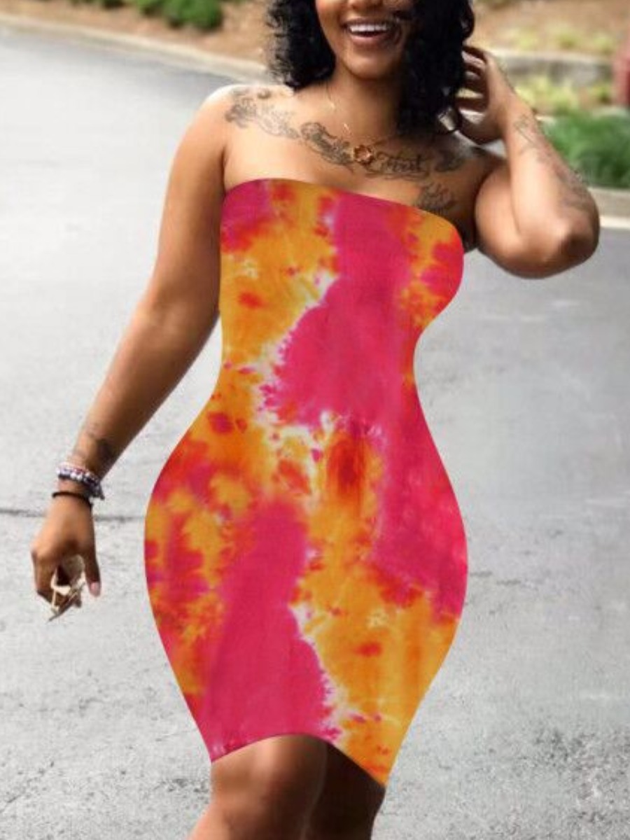 LW SXY Plus Size Off The Shoulder Tie Dye Bodycon Dress
