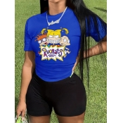 LW Plus Size Cartoon Letter Print Skinny Shorts Se