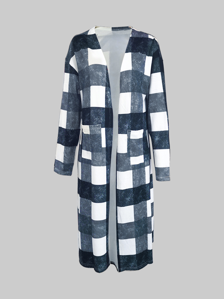 LW BASICS  Plaid Print Pocket Design Long Coat