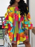 LW Plus Size Off The Shoulder Tie Dye Layered Cascading Dress