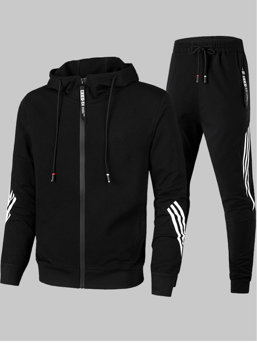 LW Men Zipper Design Letter Print Drawstring Tracksuit Set