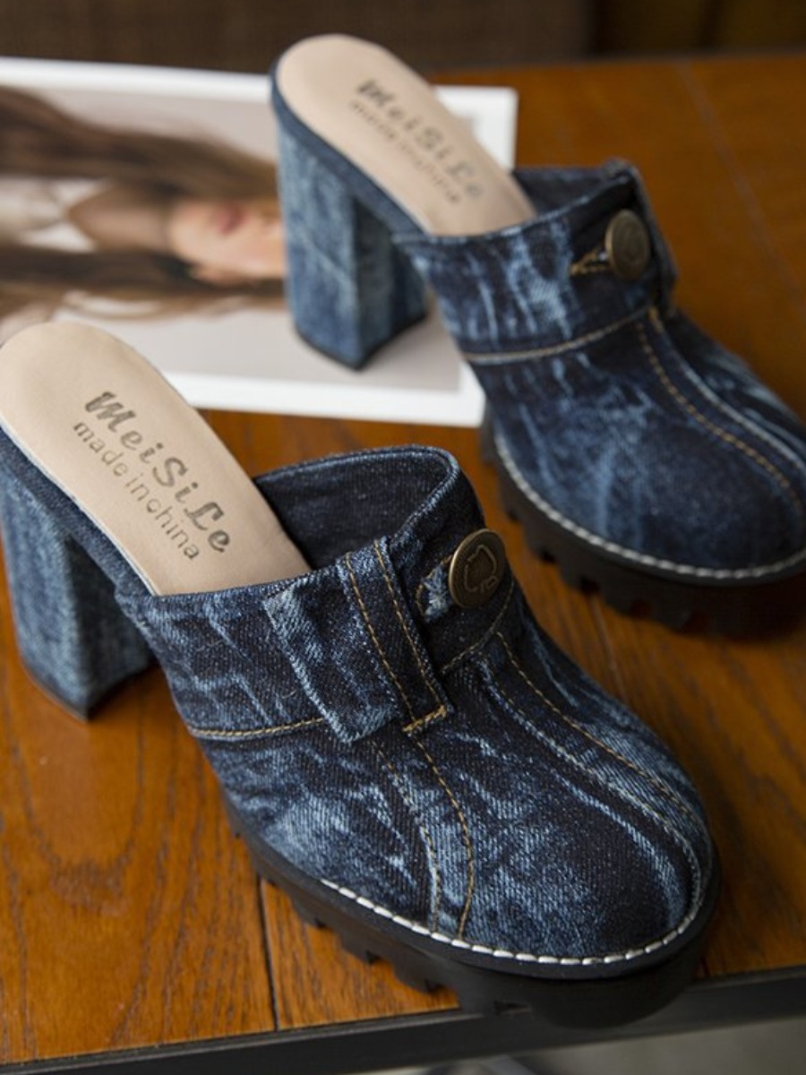 LW Round Toe Denim Heels