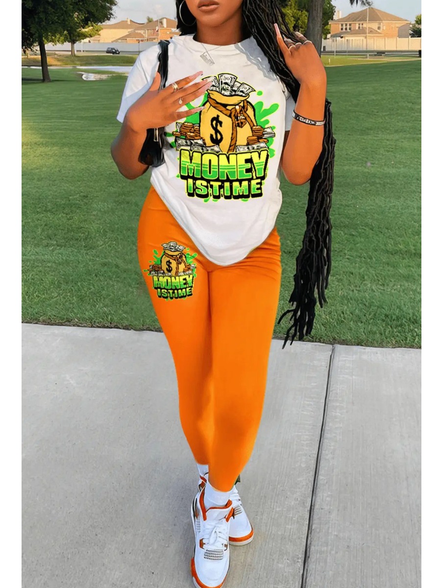LW None Mixed Print Two-piece Pants Set