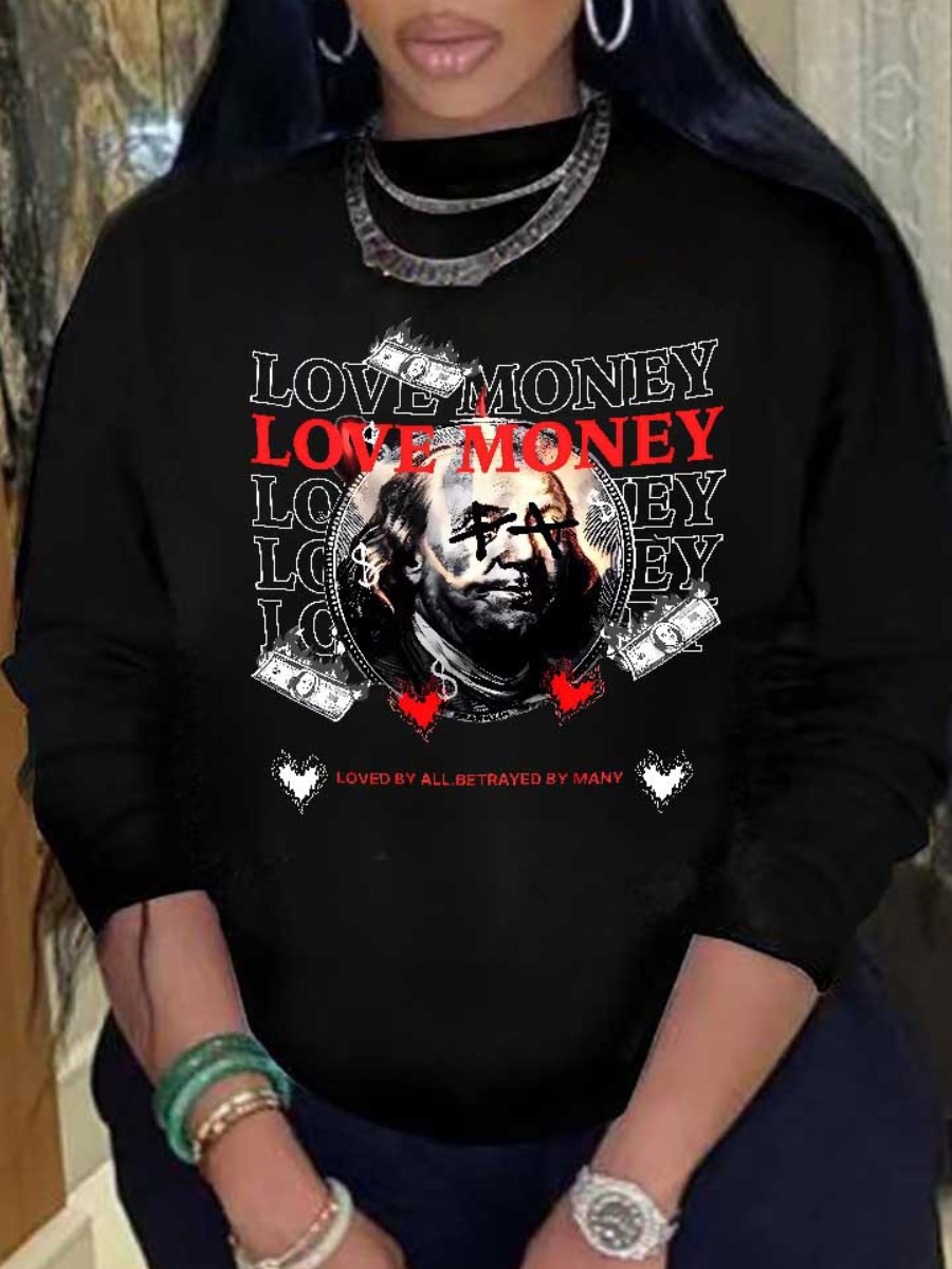 LW Plus Size Figure Money Letter Print Sweatshirt 0X