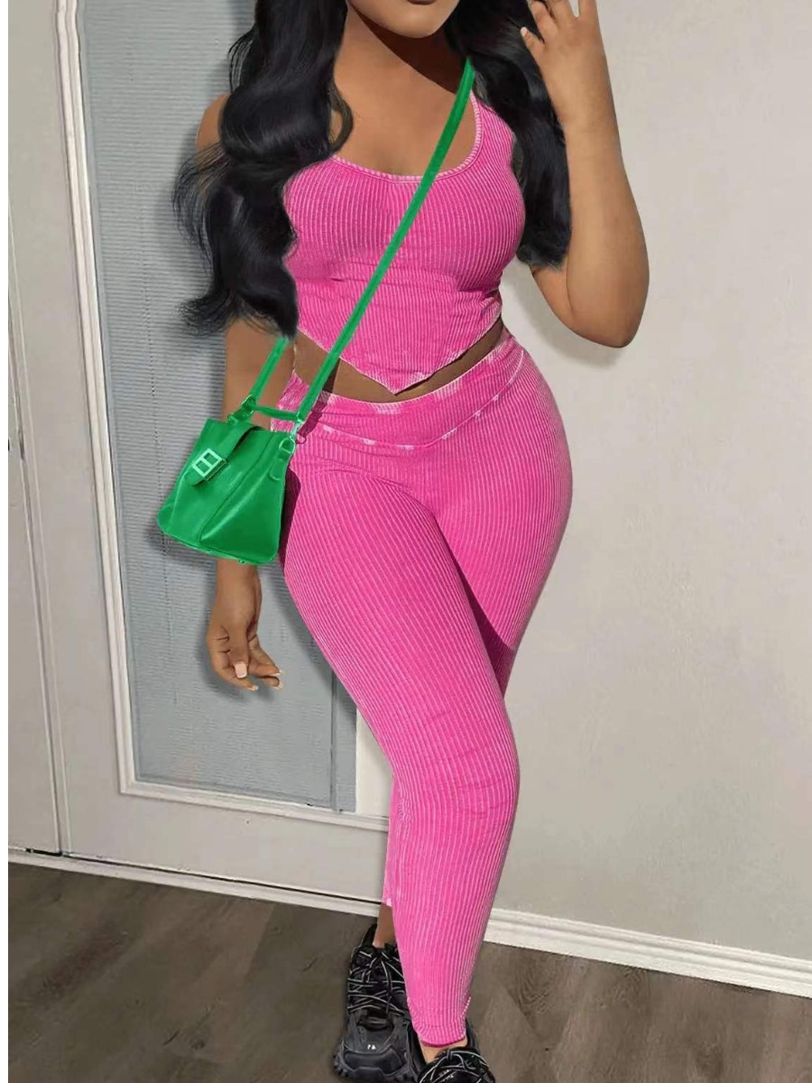 LW BASICS Vests Crop Top Solid Color Two-piece Pants Set