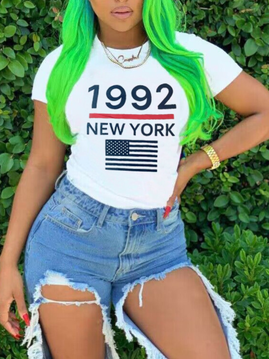 LW Plus Size American Flag Letter Print T-shirt