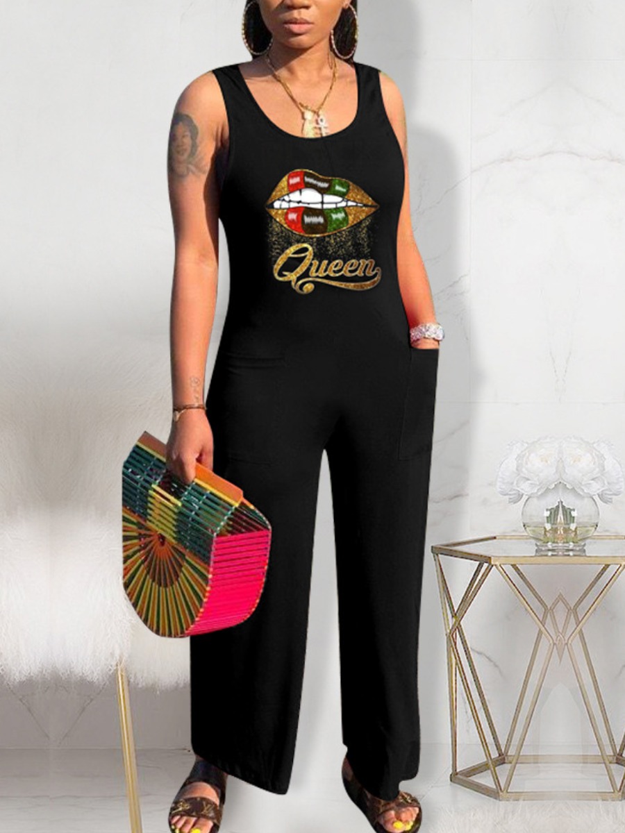 LW Plus Size Queen Lip Letter Print Jumpsuit