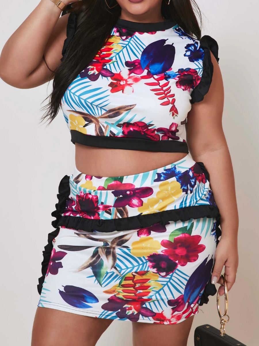 LW Plus Size Crop Top Floral Print Ruffle Design S