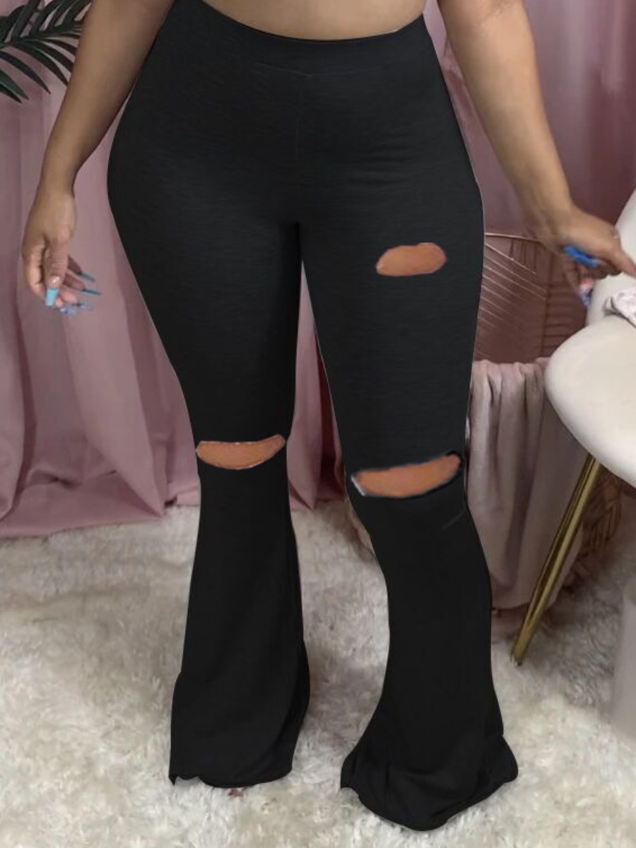 LW Plus Size Mid Waist Ripped Flared Pants