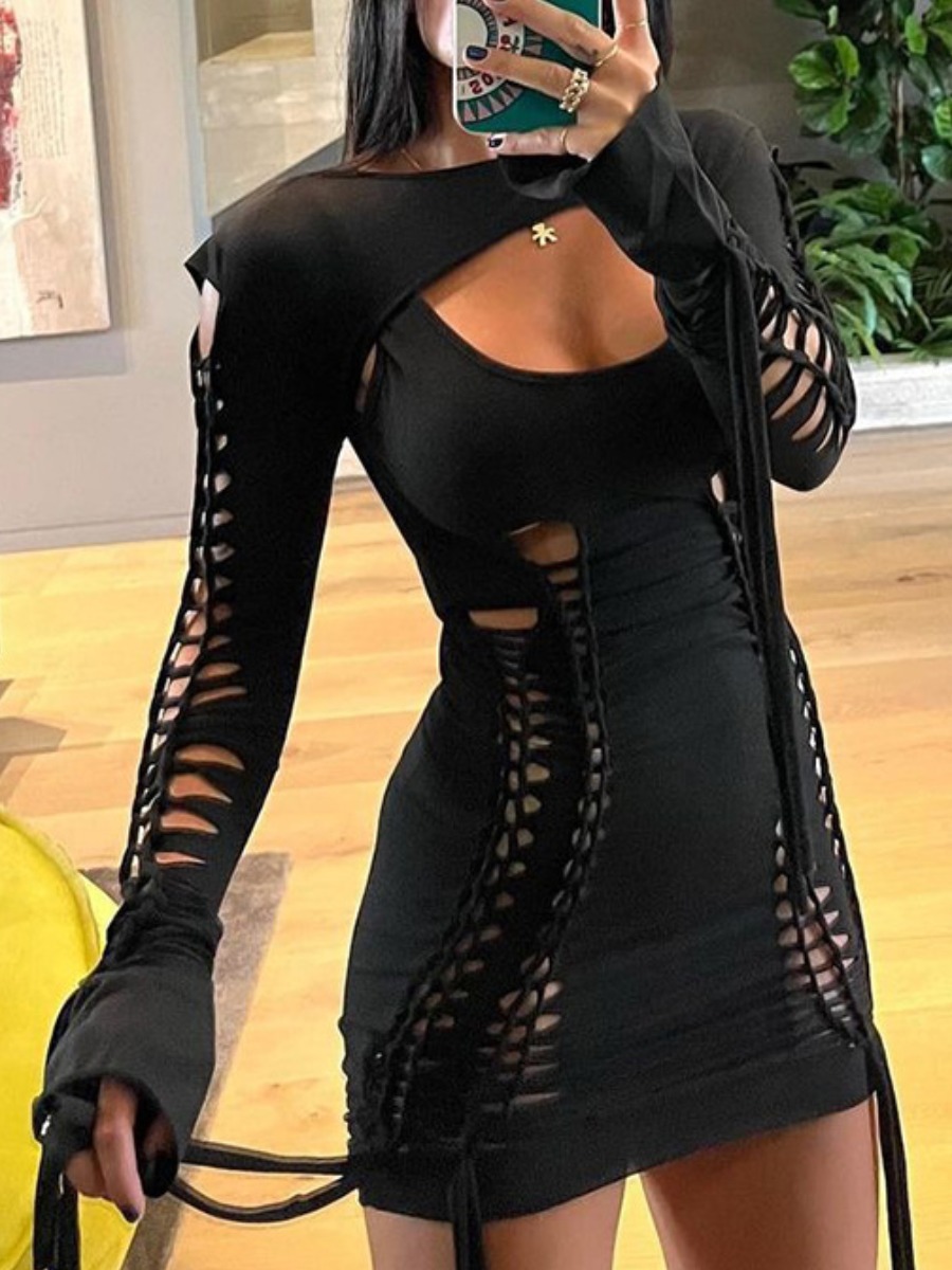 LW SXY Bandage Cut Out Design Bodycon Dress Set