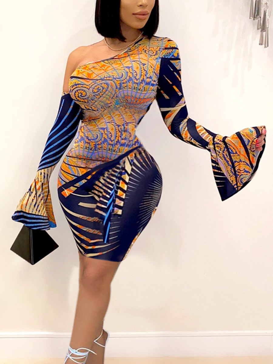 LW Plus Size One Shoulder Mixed Print Flared Bodyc