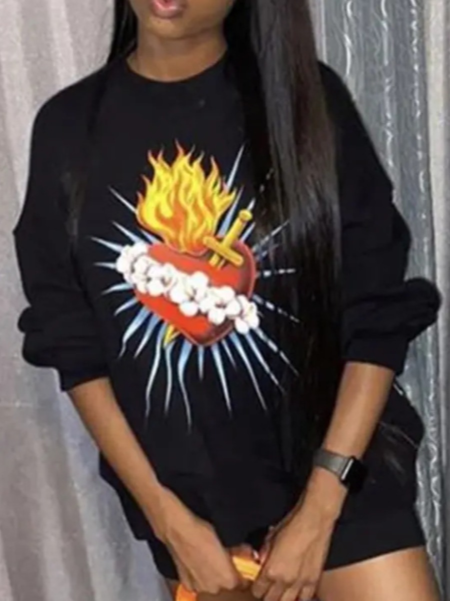 LW Plus Size Flame Heart Print Sweat Dress