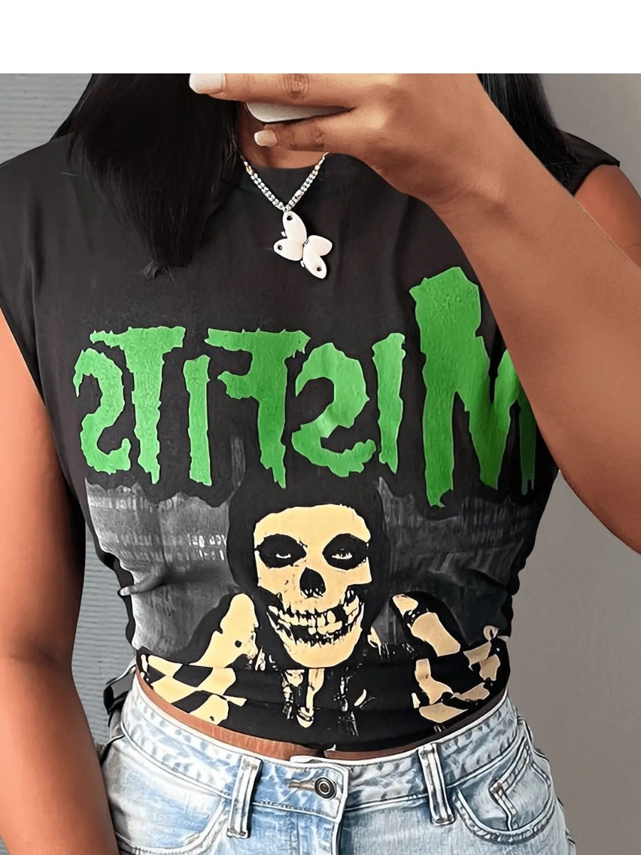 LW Skull Head Letter Print T-shirt