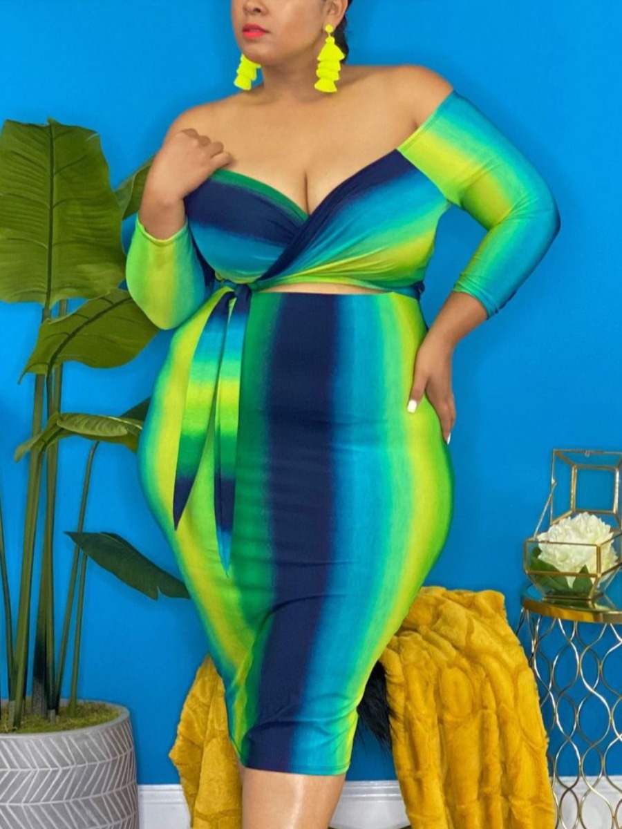 LW Plus Size Gradient Bandage Design Bodycon Dress