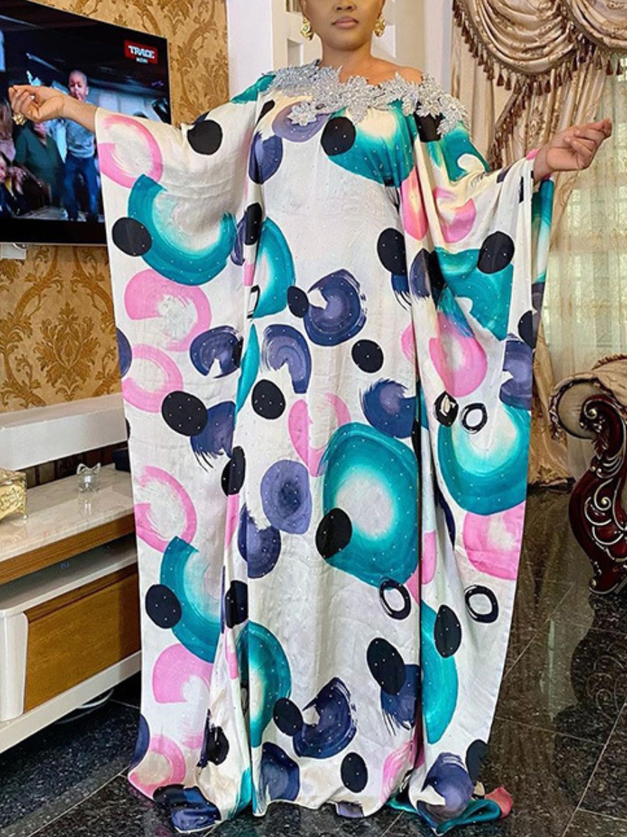 LW Plus Size Batwing Sleeve Mixed Print Rhinestone