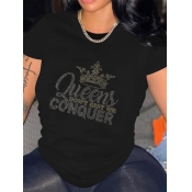 LW Plus Size Rhinestone Crown Letter Decor T-shirt