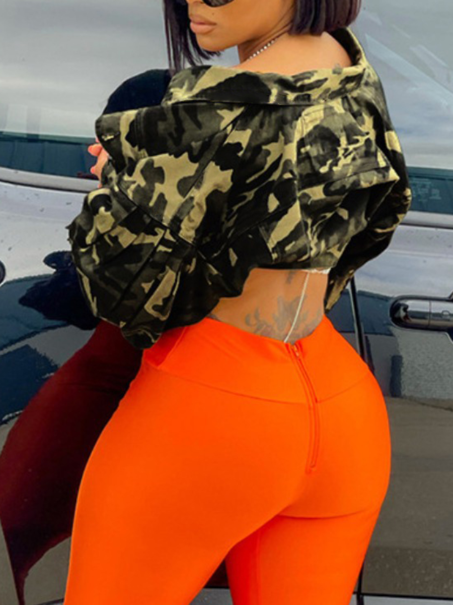 LW Plus Size Camo Print Pocket Design Jacket