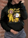 LW Cartoon Letter Print Kangaroo Pocket Hoodie
