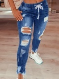 LW High Stretchy Distressed Ripped Raw Edges Hem Jeans