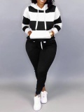 LW Plus Size Hooded Collar Striped Tracksuit Set