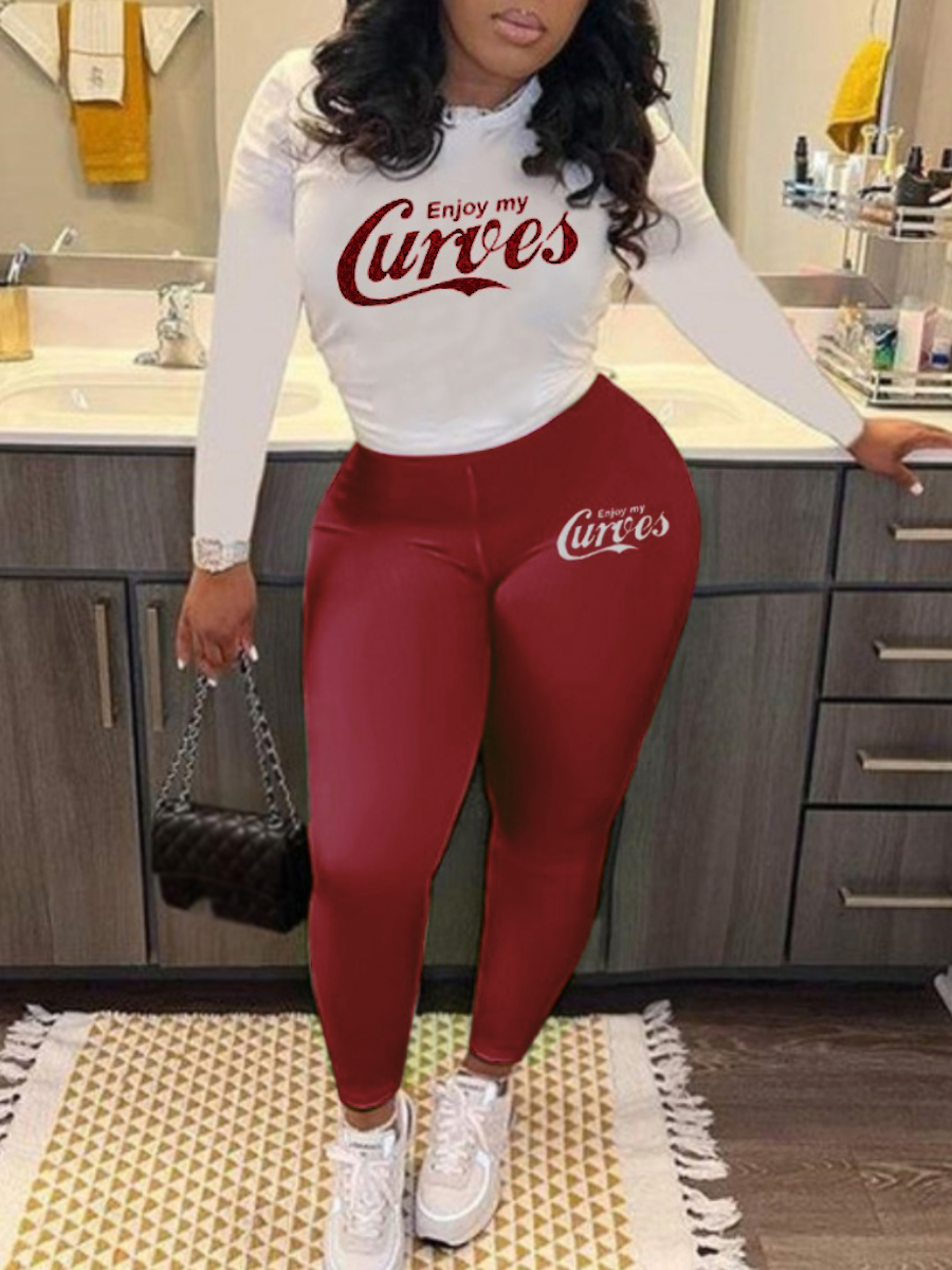 LW Plus Size Letter Print Skinny Pants Set