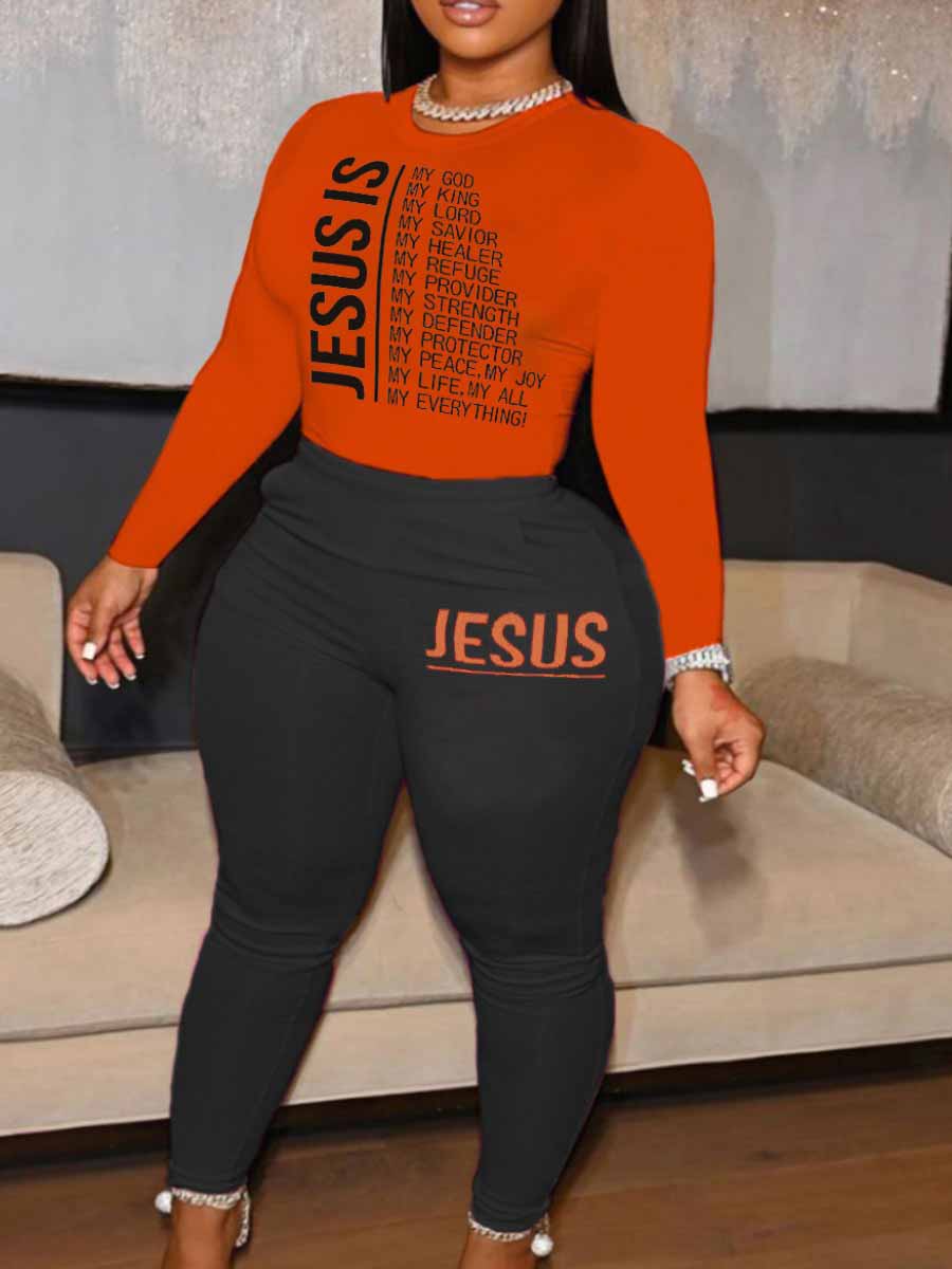 LW Plus Size Letter Print Skinny Pants Set