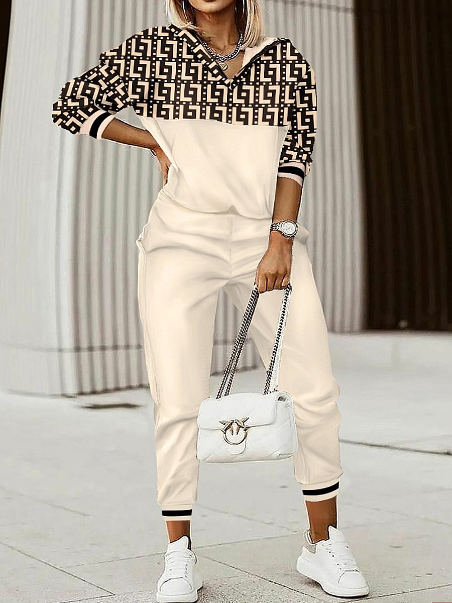LW Plus Size Geometric Print Striped Pants Set