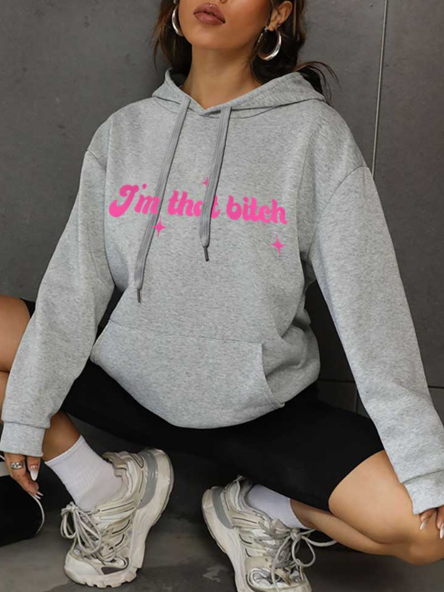 LW Plus Size Star Letter Print Kangaroo Pocket Hoodie