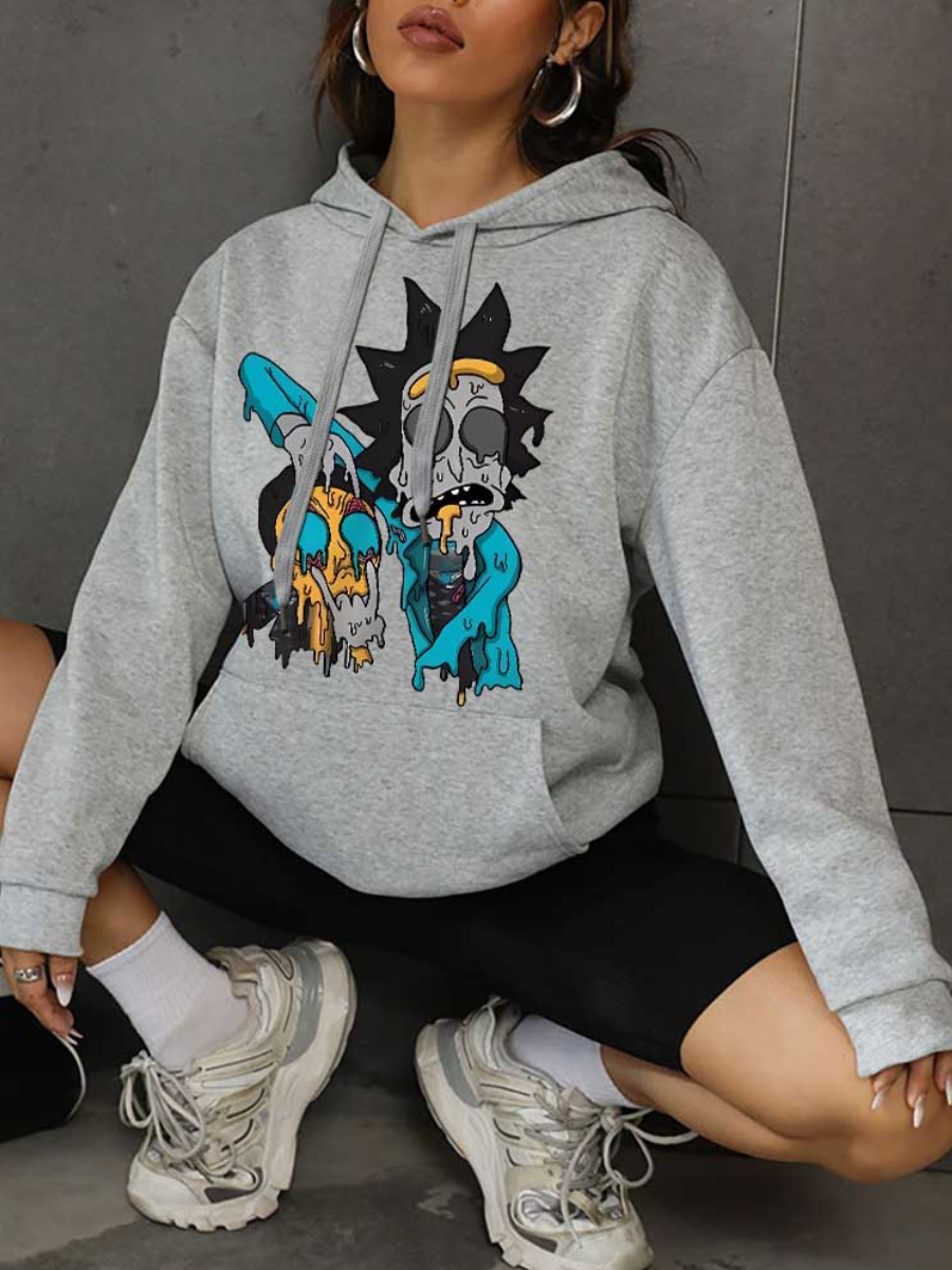 LW Plus Size Cartoon Print Kangaroo Pocket Hoodie