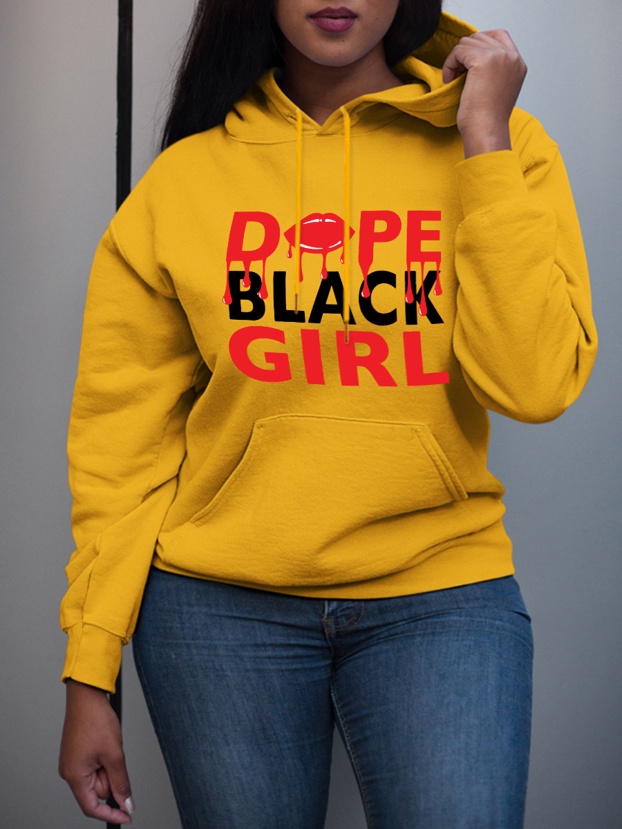 LW Plus Size Pocket Design Letter Lip Print Hoodie