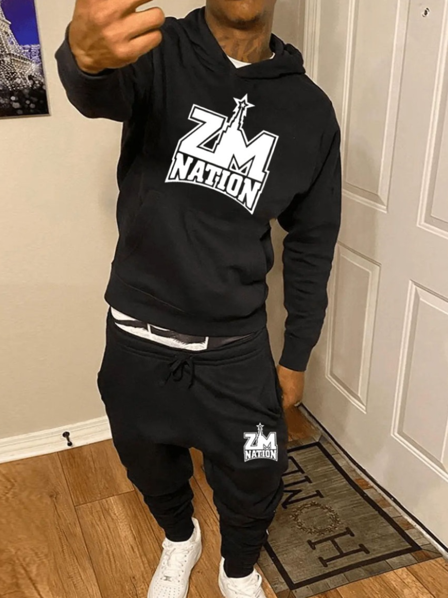 LW Men Star Letter Print Kangaroo Pocket Tracksuit Set