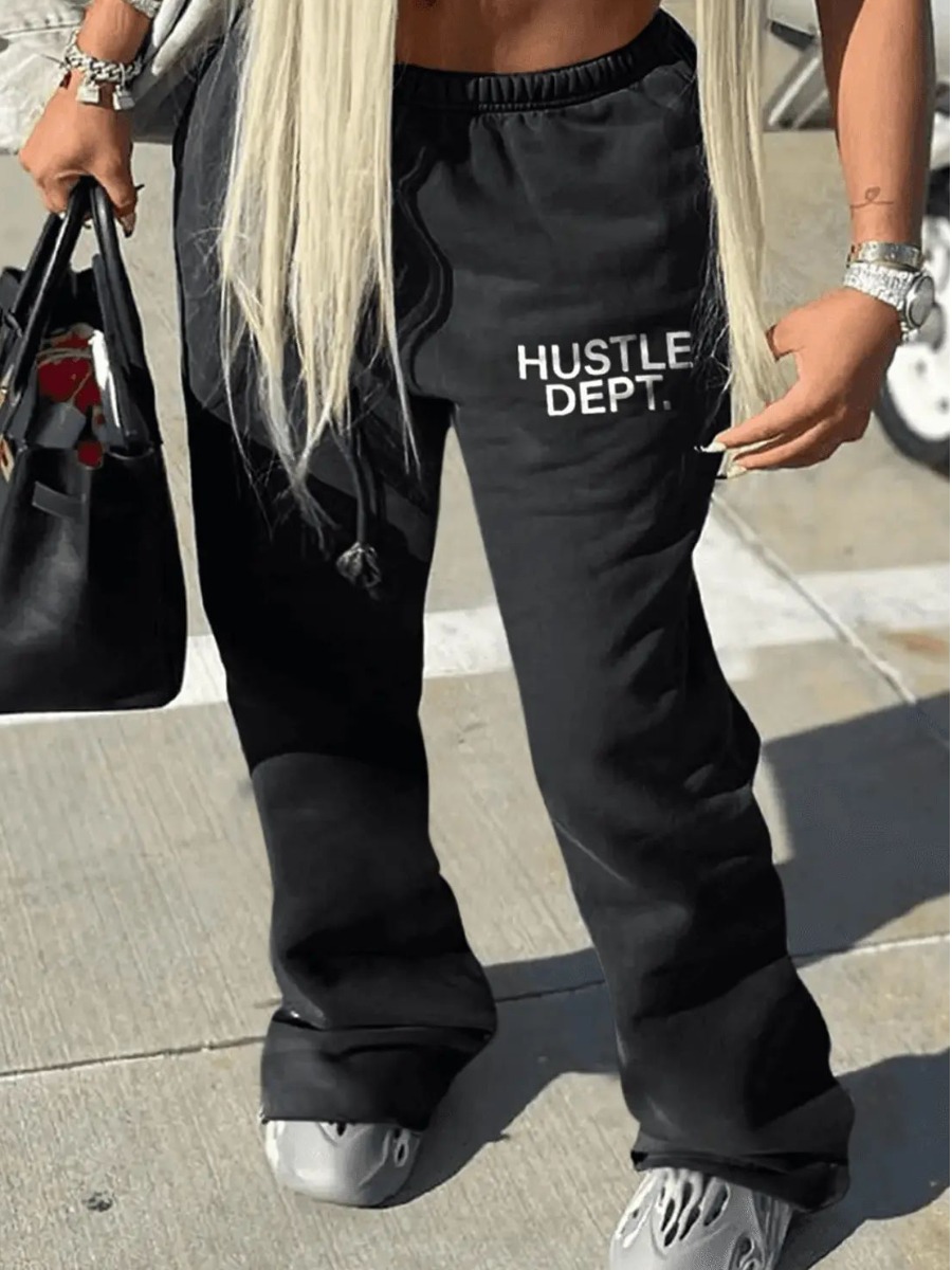 LovelyWholesale Mid Waist Letter Print Drawstring Sweatpants Spring|Fall Nine Points Sleeve Casual Pattern Spring Summer 2024