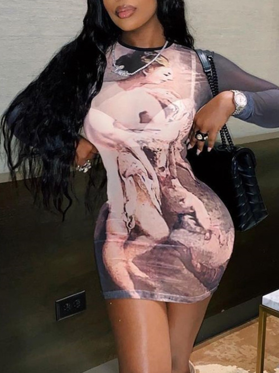 LW SXY Gradient Figure Print See Through Bodycon D