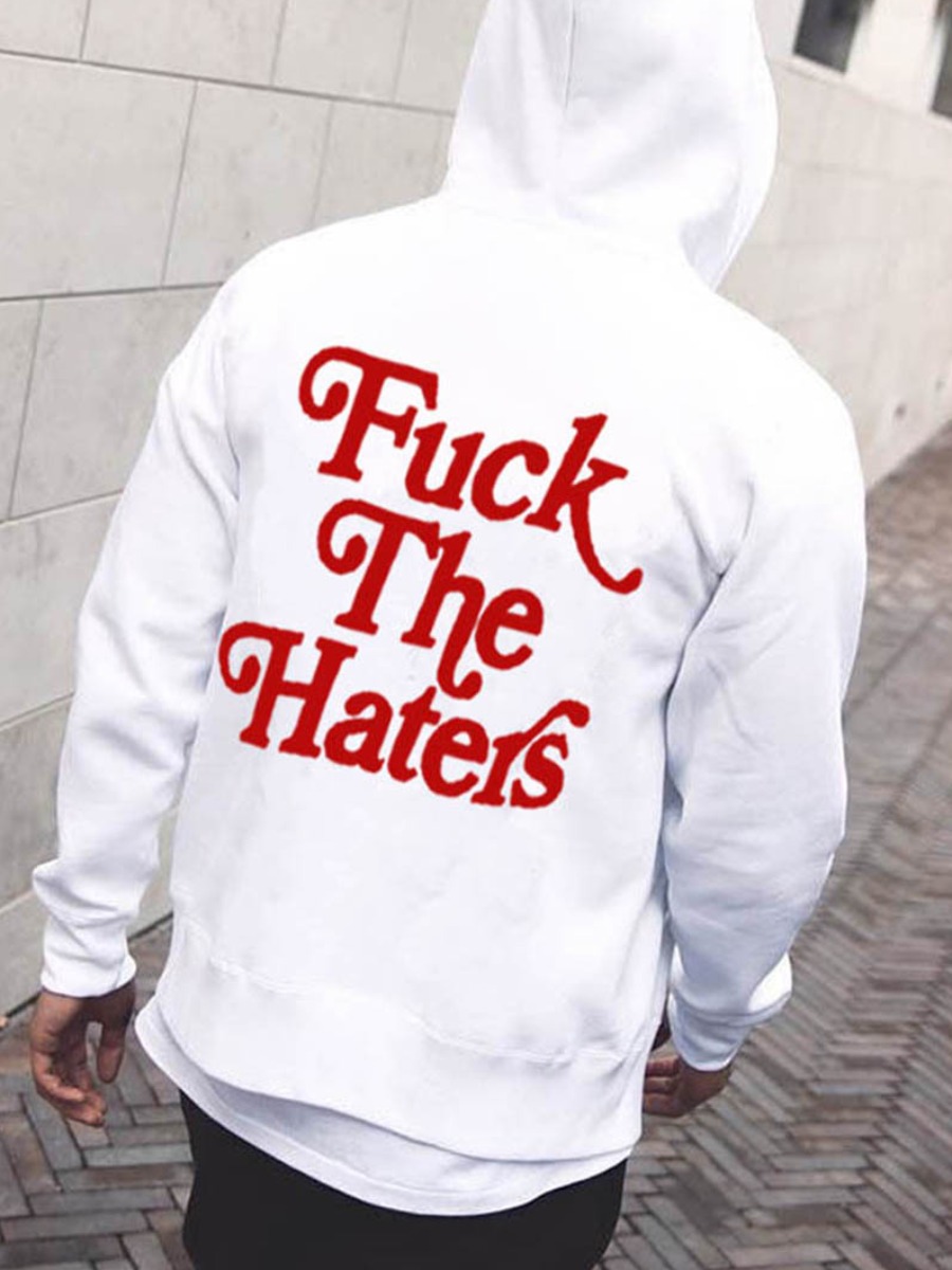 LW Men Letter Print Kangaroo Pocket Hoodie