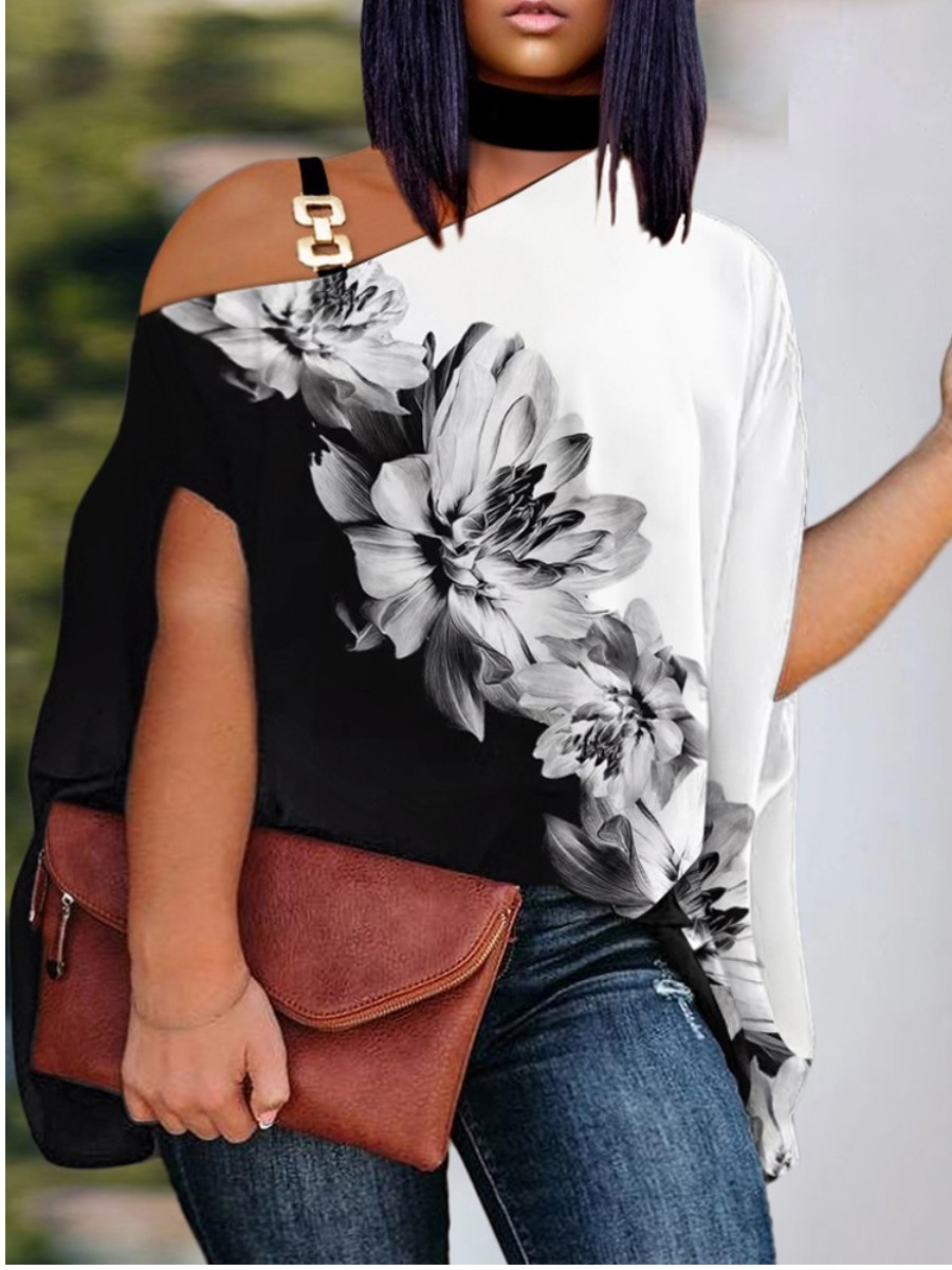 LW Plus Size Cut Out Gradient Floral Print T-shirt