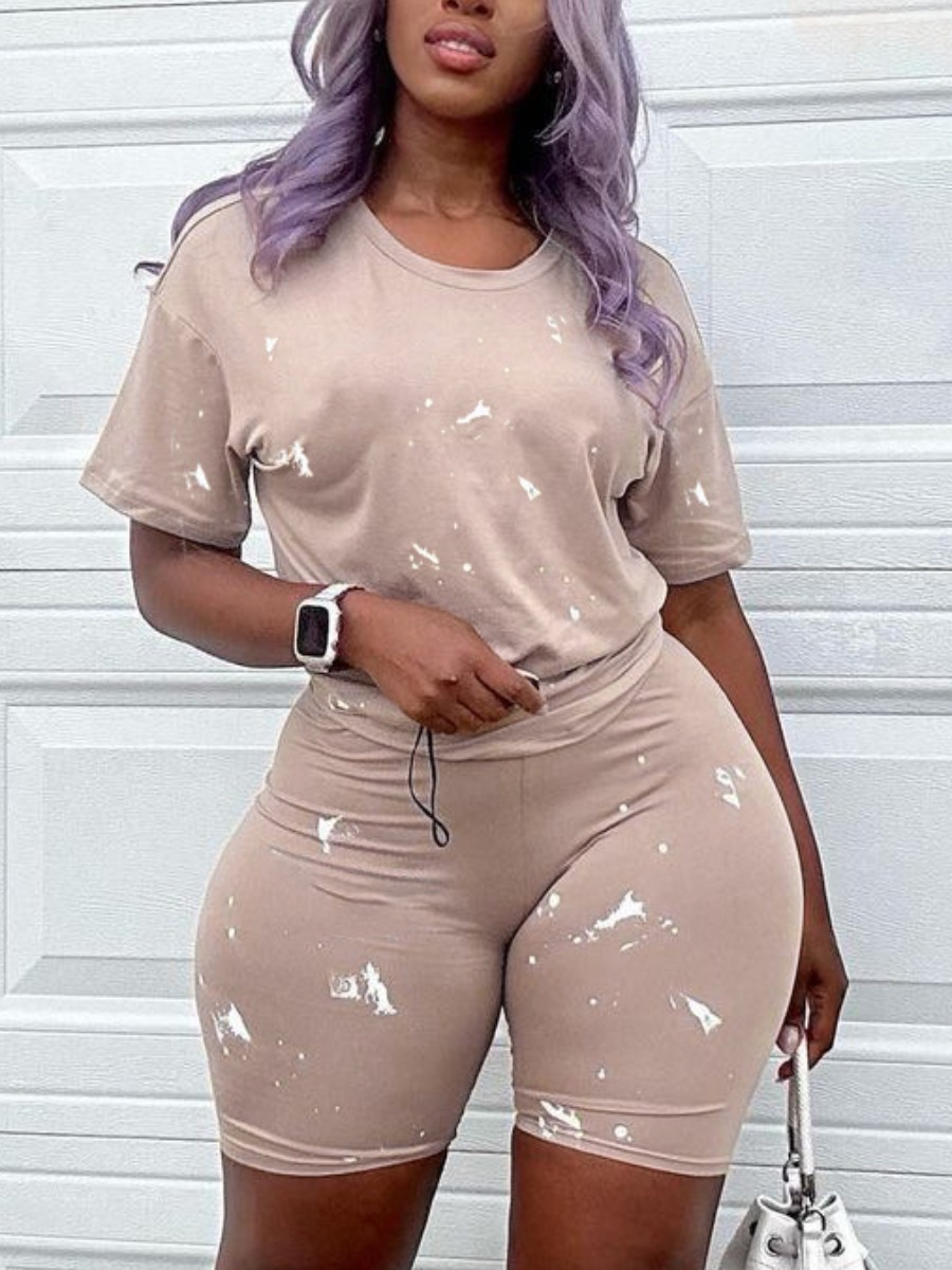 LW BASICS Round Neck Tie Dye Skinny Shorts Set