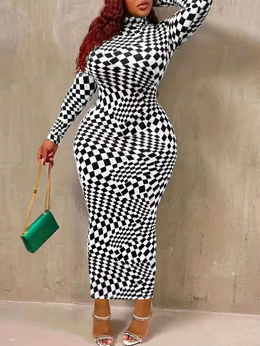 LW Plus Size Plaid Print Bodycon Dress