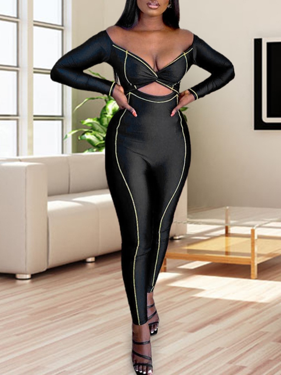 LW Off The Shpoulder Striped Cut Out Jumpsuit