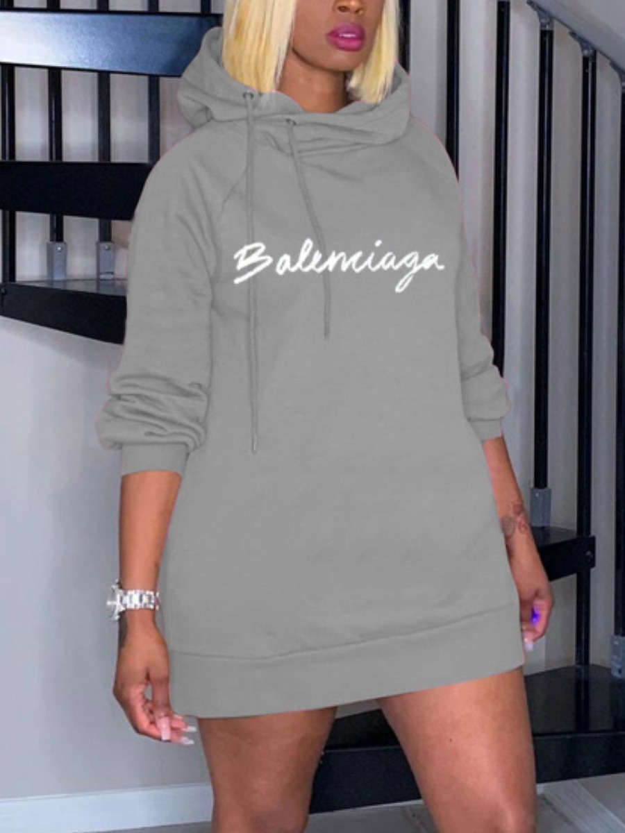 LW Plus Size Hooded Collar Letter Print Sweat Dres