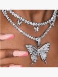 LW Rhinestone Butterfly Alloy Necklace