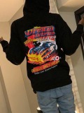 LW Men Racing Car Letter Print Kangaroo Pocket Hoodie